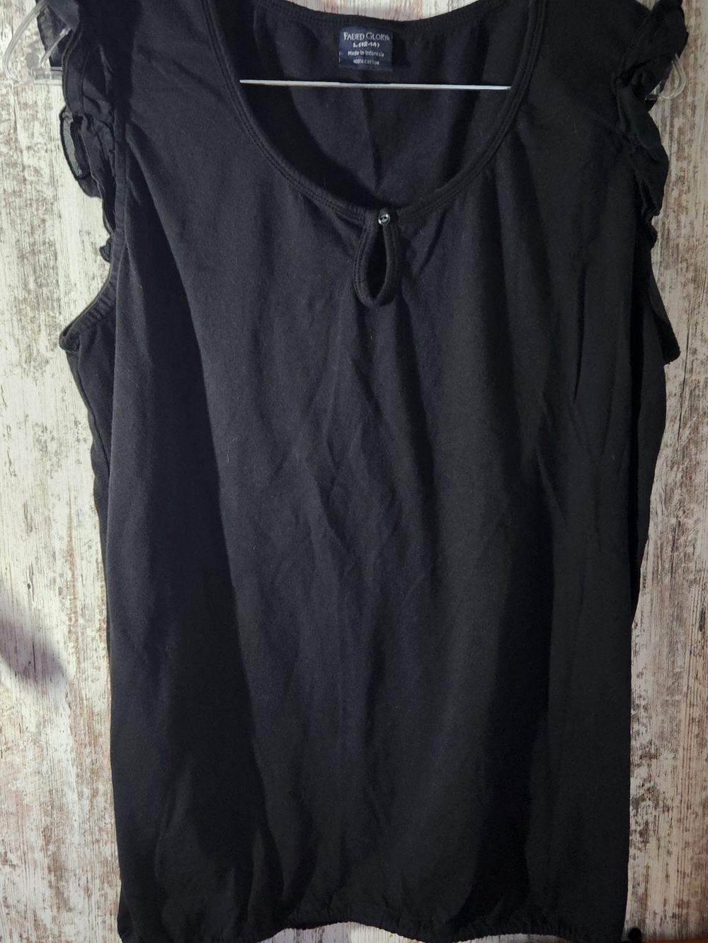 Faded Glory Black Scoop Neck Tank with Ruffle Cap Sleeves